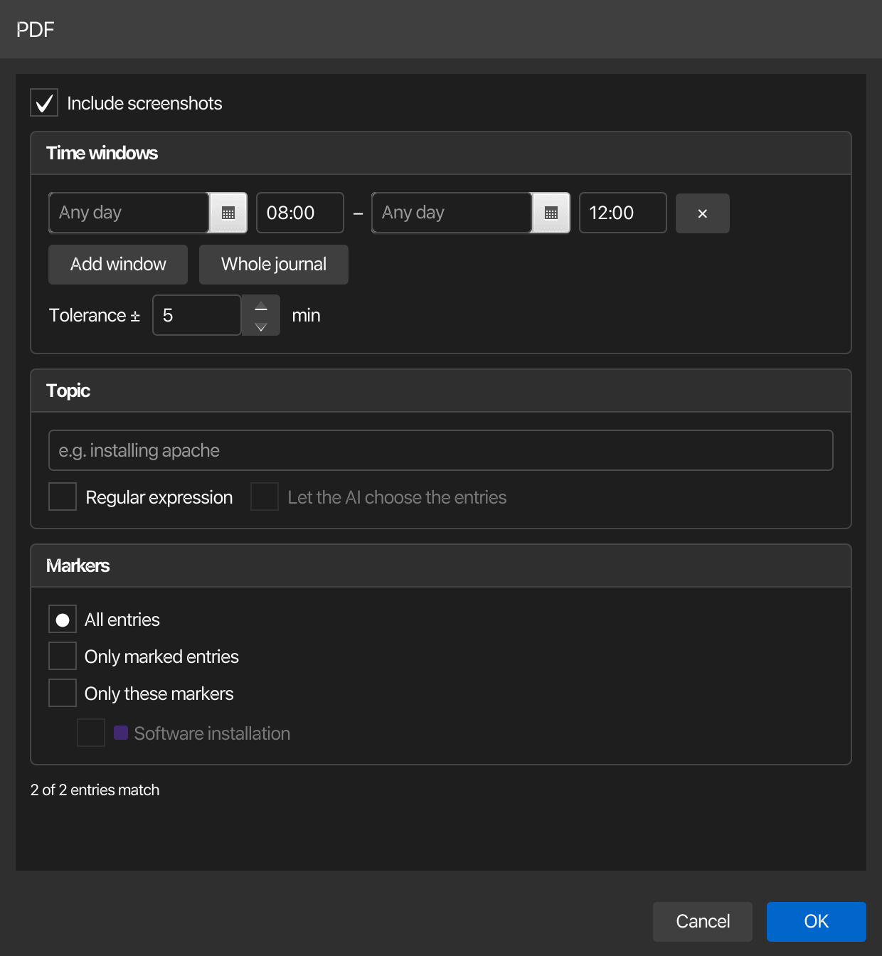Journal export options