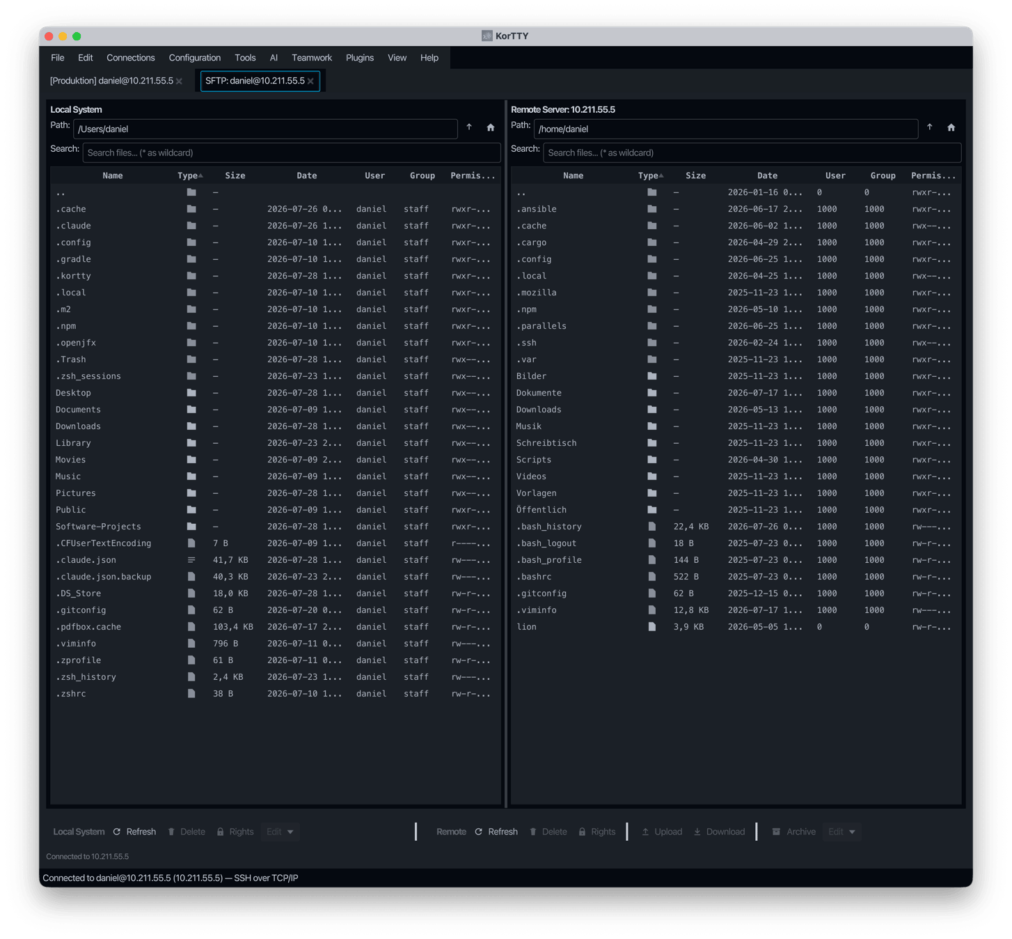 SFTP dual-panel file manager